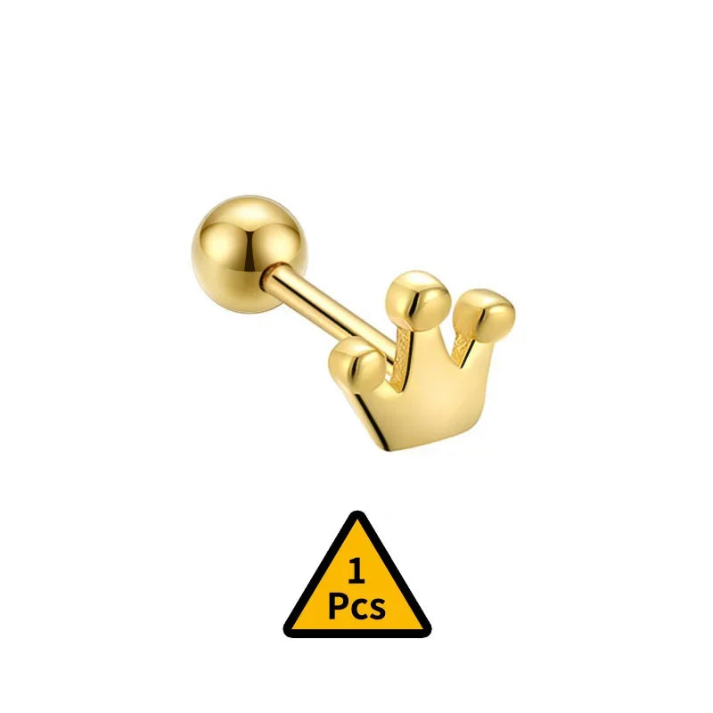 Cross Flower Crown Beads Screw Stud Earrings DA2276