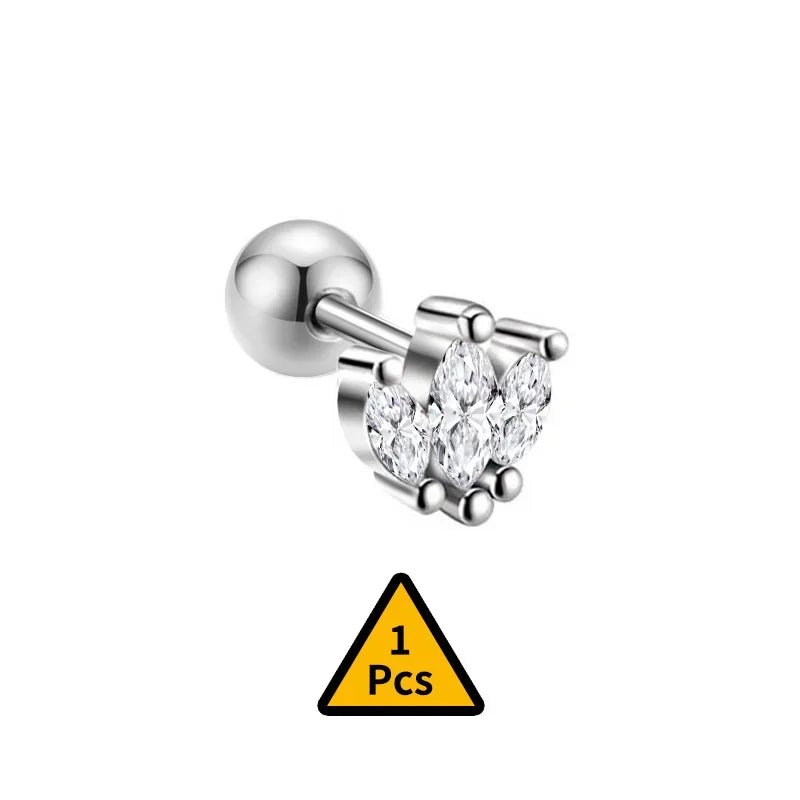 Cross Flower Crown Beads Screw Stud Earrings DA2276