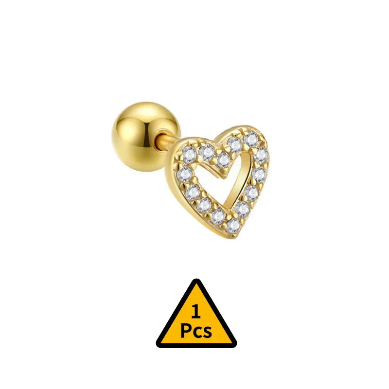 Cross Flower Crown Beads Screw Stud Earrings DA2276