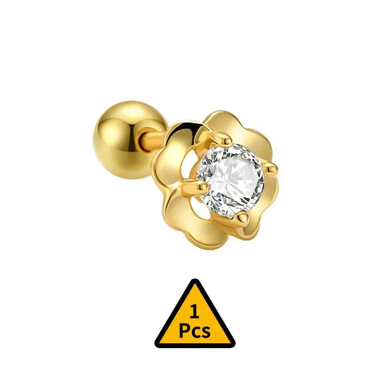 Cross Flower Crown Beads Screw Stud Earrings DA2276