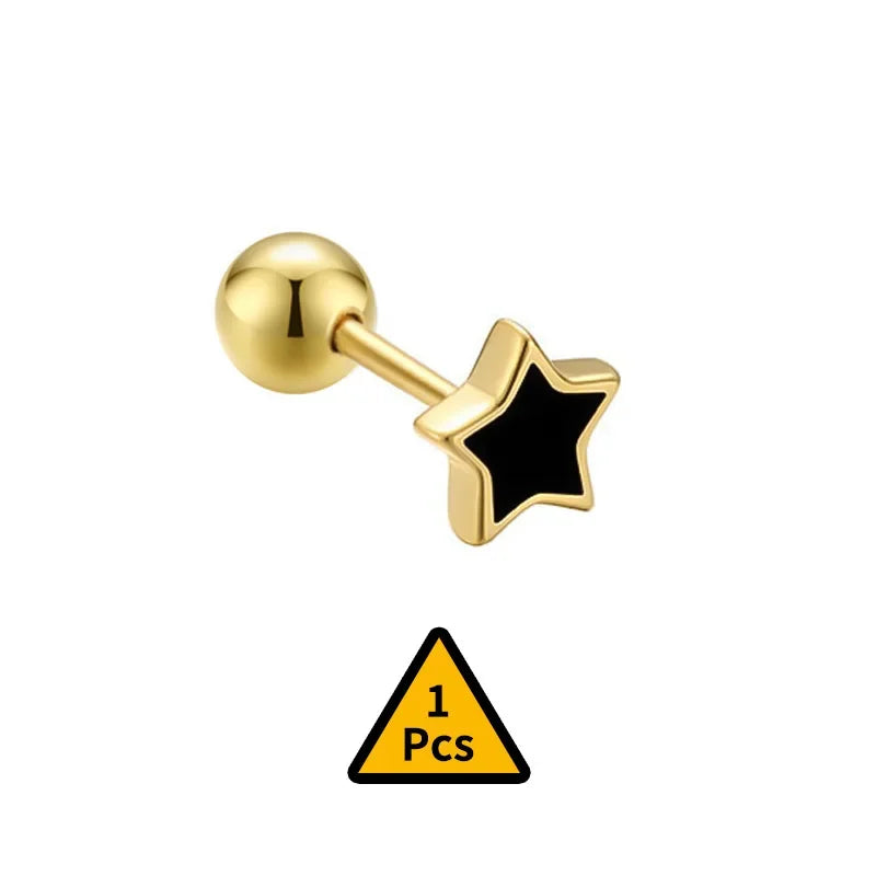 Cross Flower Crown Beads Screw Stud Earrings DA2276