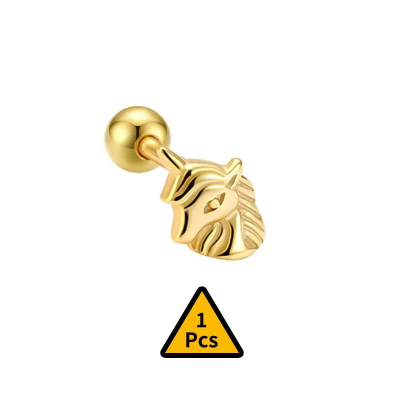 Cross Flower Crown Beads Screw Stud Earrings DA2276