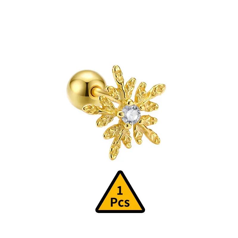 Cross Flower Crown Beads Screw Stud Earrings DA2276