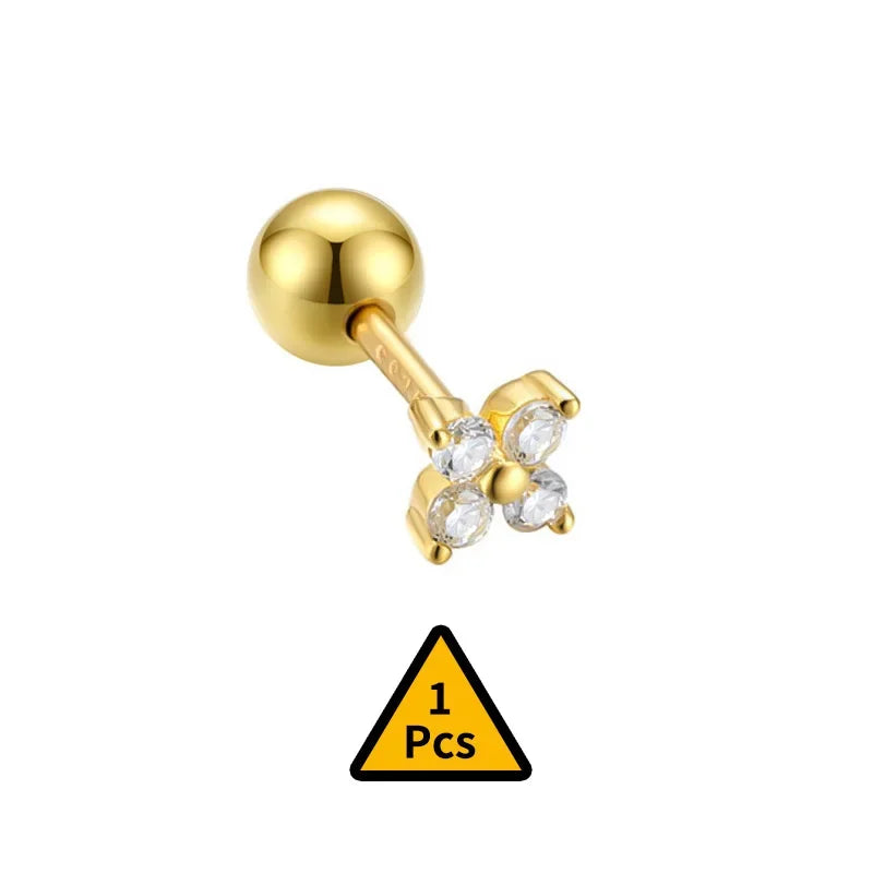 Cross Flower Crown Beads Screw Stud Earrings DA2276