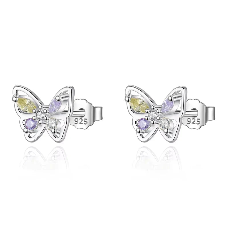 TrustDavis 2024 Real 925 Sterling Silver Romantic Butterfly CZ Stud Earring For Women Daughter Birthday Gift Fine Jewelry DS4609
