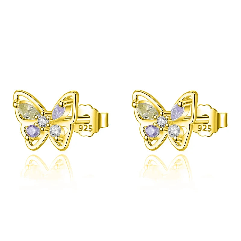 TrustDavis 2024 Real 925 Sterling Silver Romantic Butterfly CZ Stud Earring For Women Daughter Birthday Gift Fine Jewelry DS4609