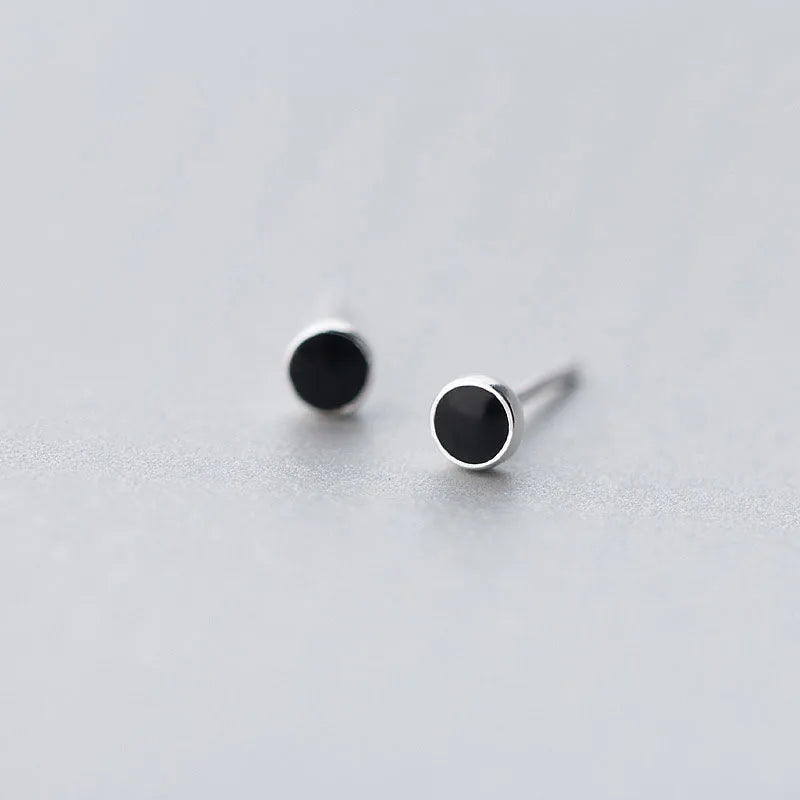 4mm 6mm 8mm Black Round Stud Earrings DS1210