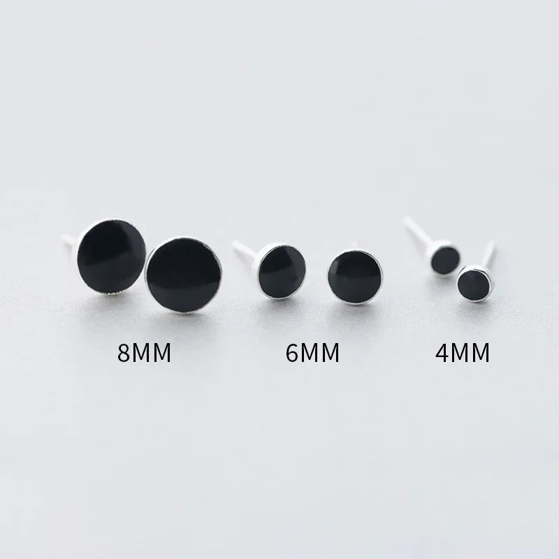 4mm 6mm 8mm Black Round Stud Earrings DS1210