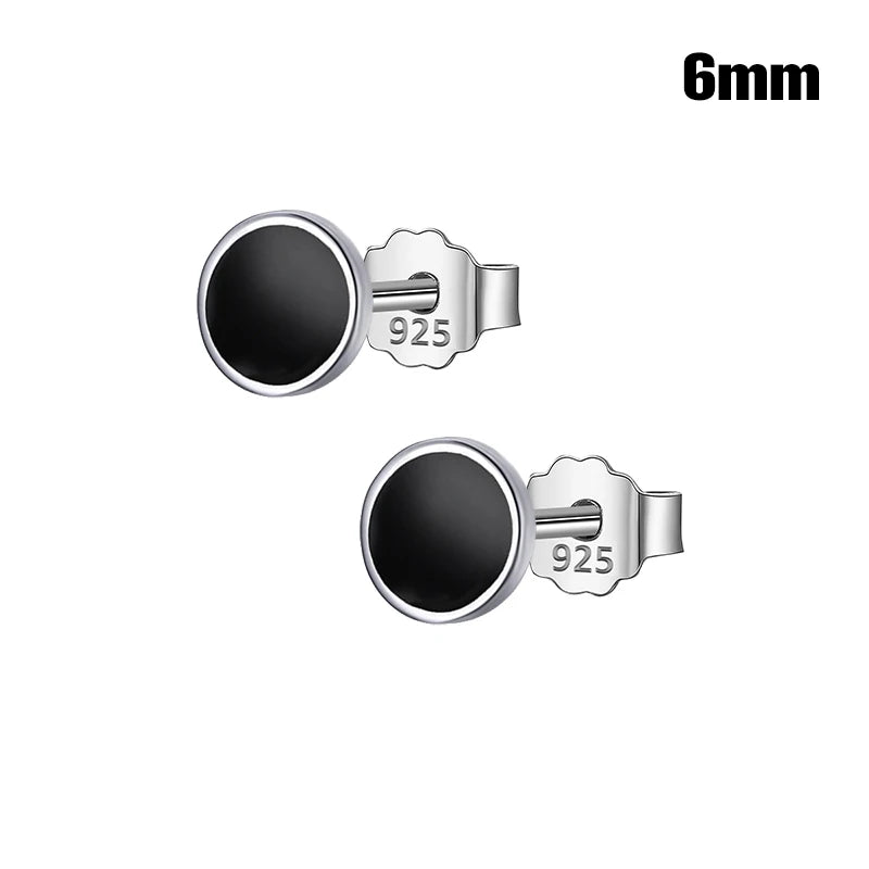 4mm 6mm 8mm Black Round Stud Earrings DS1210