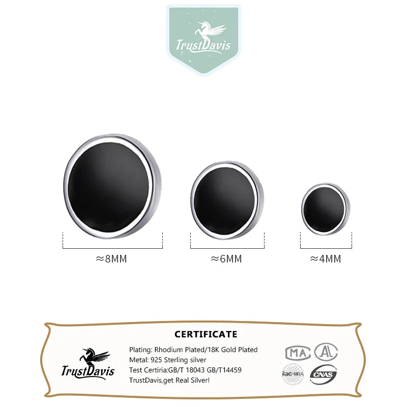 4mm 6mm 8mm Black Round Stud Earrings DS1210