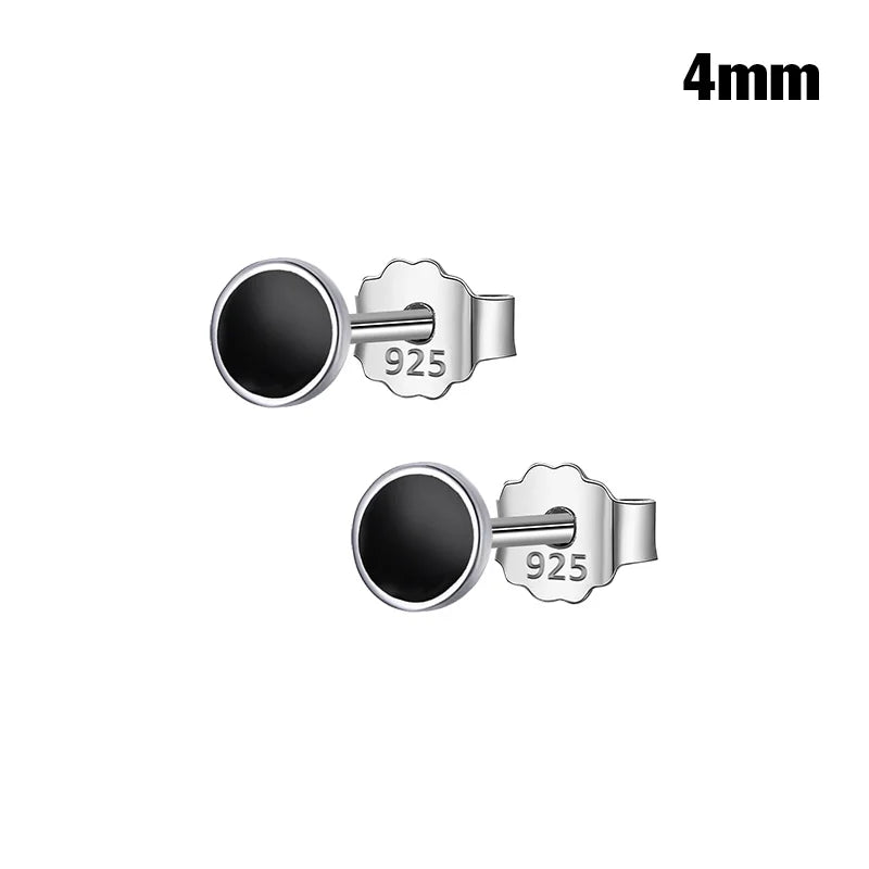 4mm 6mm 8mm Black Round Stud Earrings DS1210