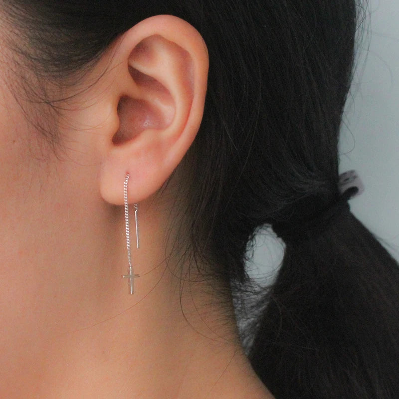 OL Tassel Chain Cross 6.3cm Drop Earring DA71