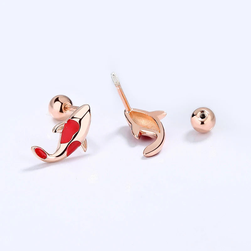 Fashion Rose Carp Screw Stud Earrings DG0014