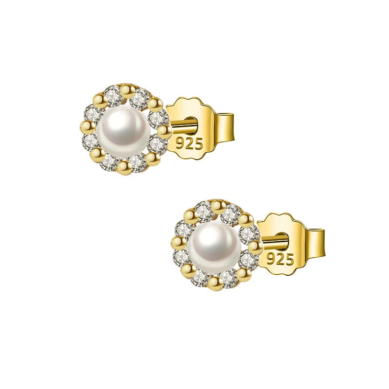 Charming Zircon Round Freshwater Pearl Stud Earring A2140