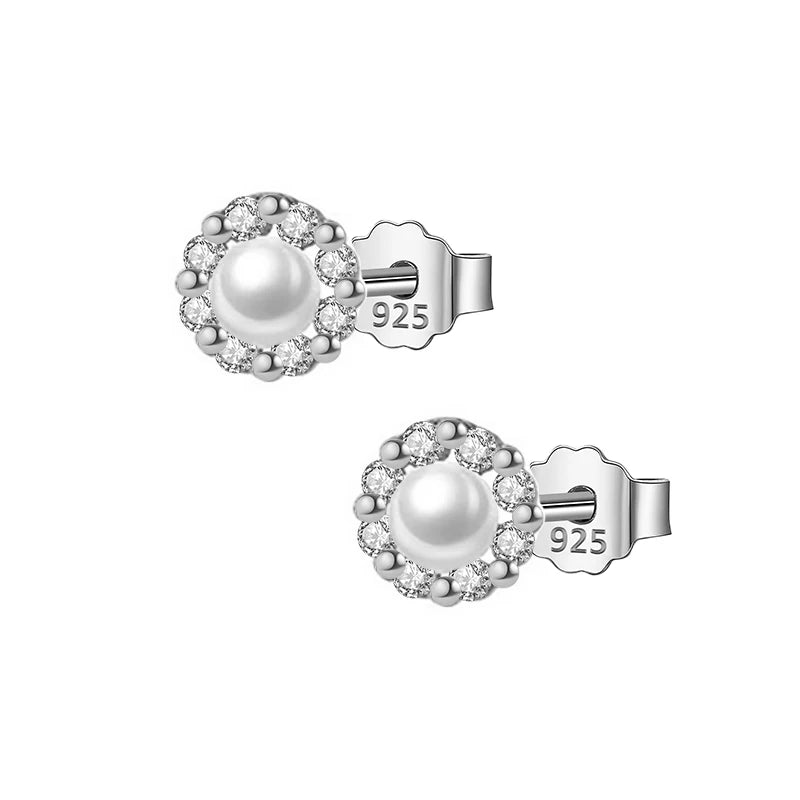 Charming Zircon Round Freshwater Pearl Stud Earring A2140