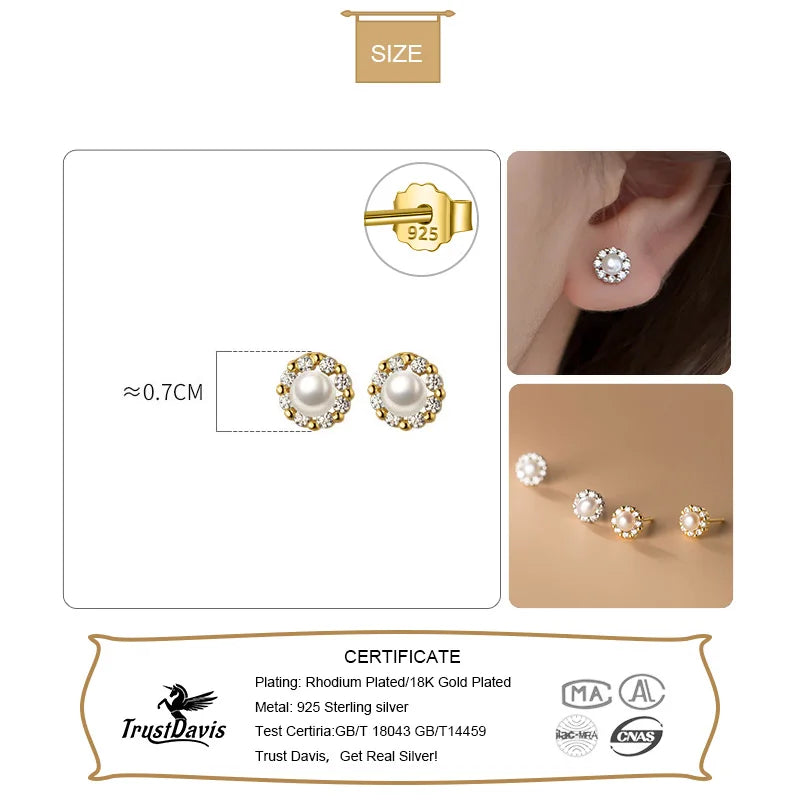 Charming Zircon Round Freshwater Pearl Stud Earring A2140
