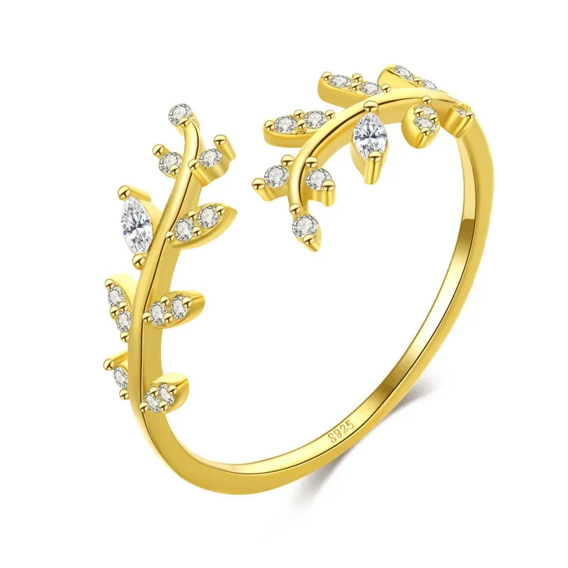 Fashion Leaves Shiny CZ Opening Ring 6 7 8 DA226