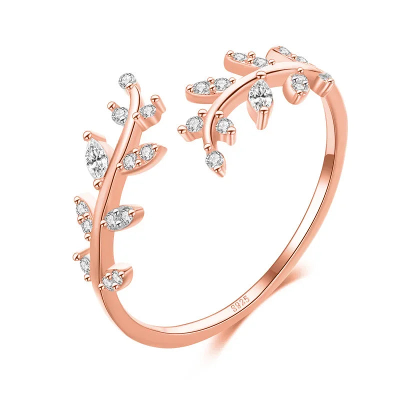 Fashion Leaves Shiny CZ Opening Ring 6 7 8 DA226