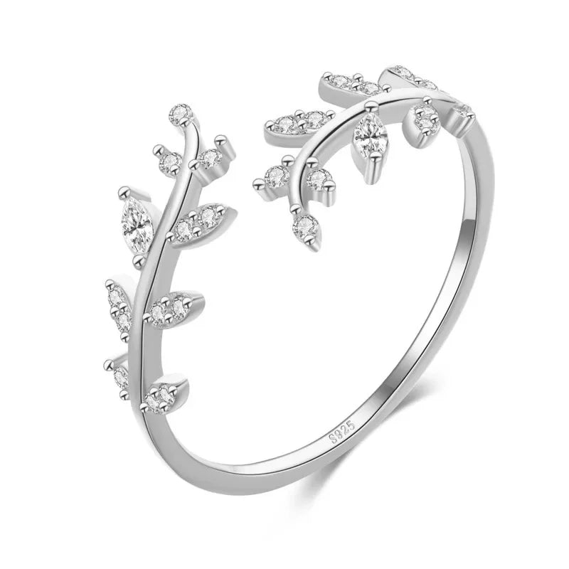 Fashion Leaves Shiny CZ Opening Ring 6 7 8 DA226
