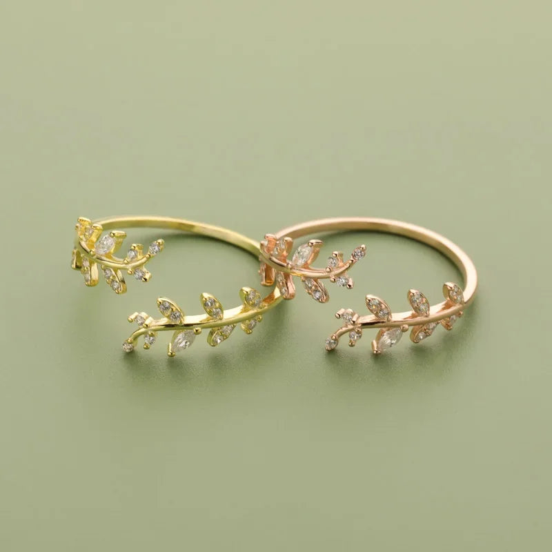 Fashion Leaves Shiny CZ Opening Ring 6 7 8 DA226
