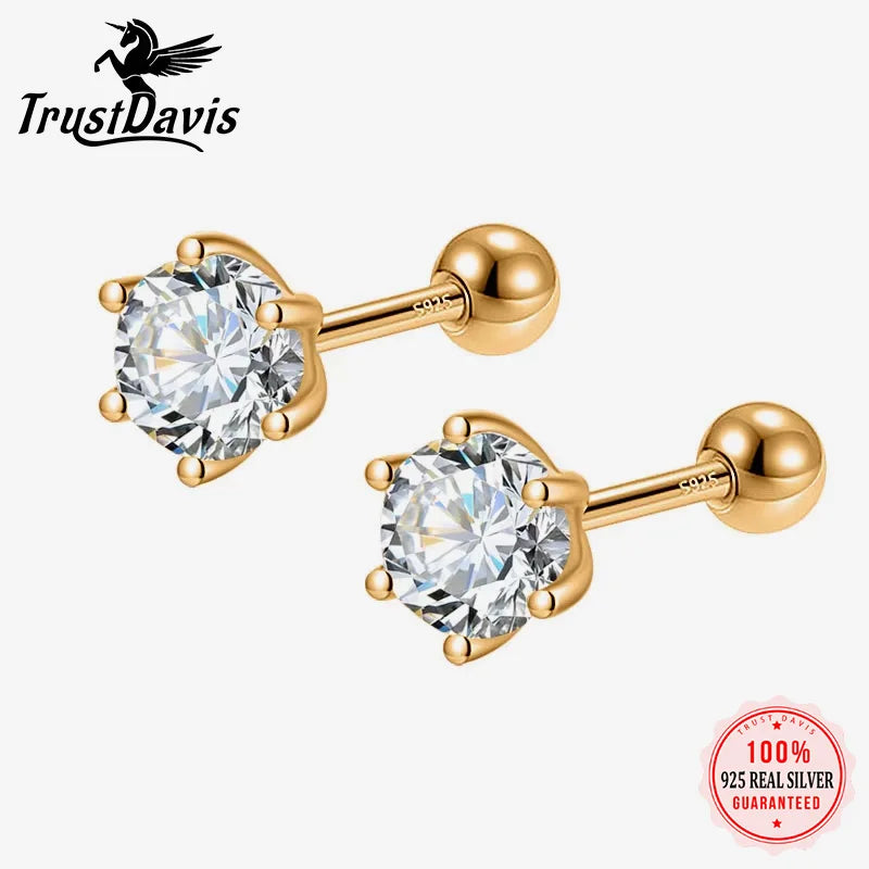 Fashion Gold Six Claw 3/4/5mm CZ Screw Stud Earrings DA2712