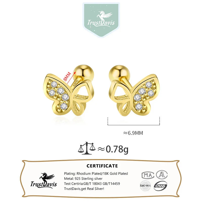Fashion Sweet Insect Butterfly CZ Screw Stud Earrings DA2519