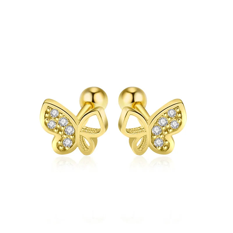 Fashion Sweet Insect Butterfly CZ Screw Stud Earrings DA2519