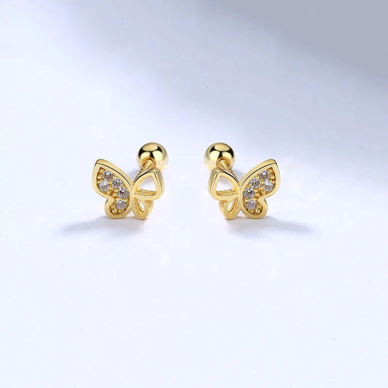 Fashion Sweet Insect Butterfly CZ Screw Stud Earrings DA2519