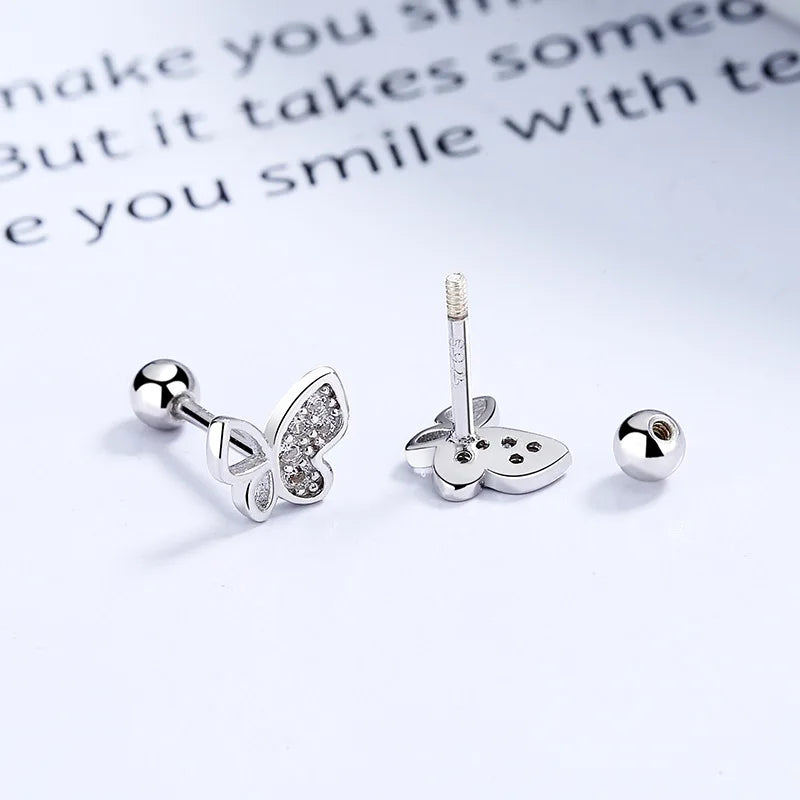 Fashion Sweet Insect Butterfly CZ Screw Stud Earrings DA2519