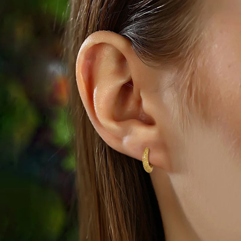 Cute 18K Gold Grind Arenaceous Hoop Earrings DG0042