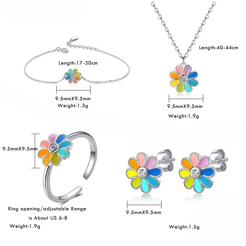 Cute Colour Flower Ring Earring Bracelet Necklace DK004