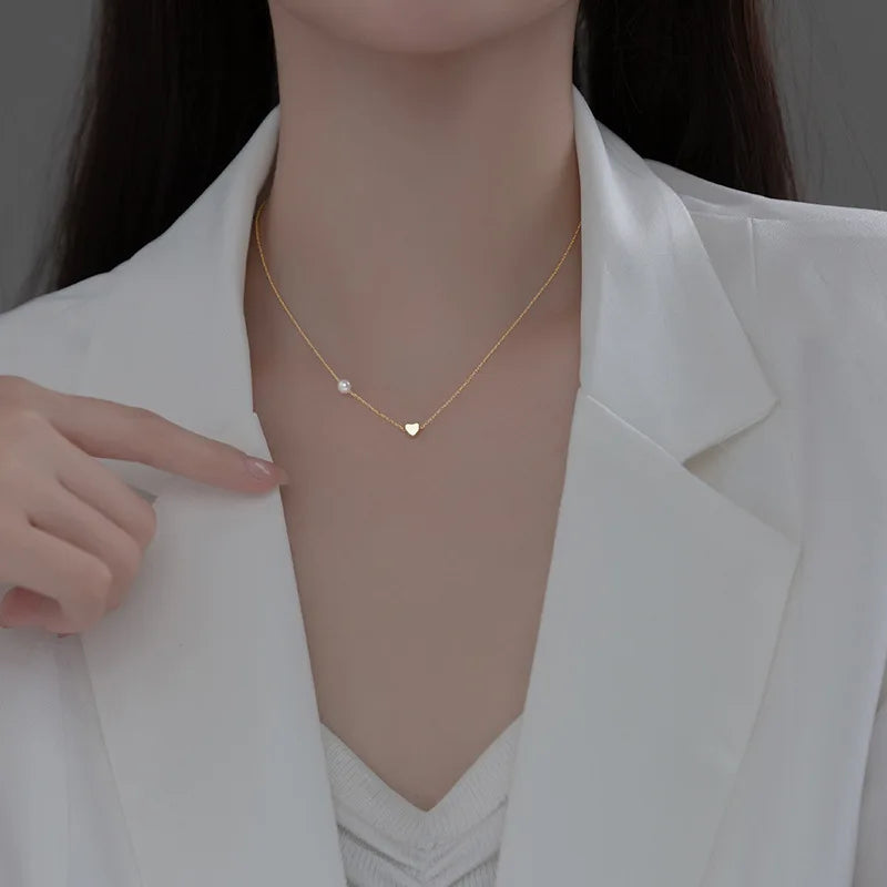 Romantic Heart Synthesis Pearl Choker Necklace DB1404