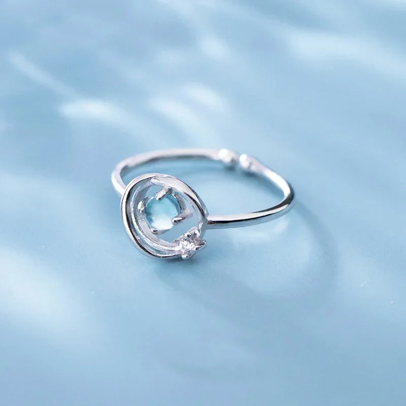 Sweet Blue Crystal CZ Open Finger Ring DS1917