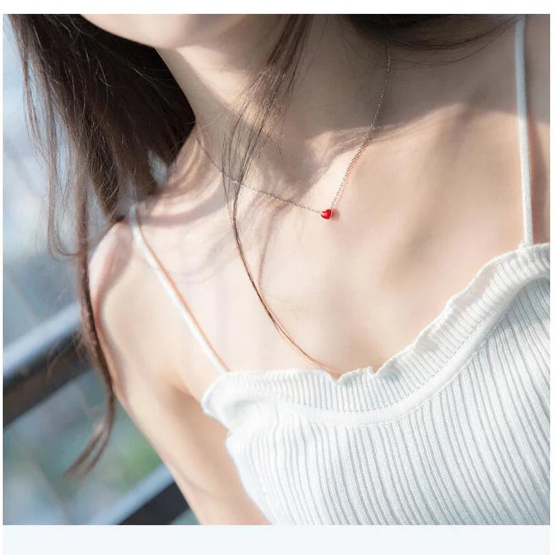 Minimalist Sweet Color Heart Pendant Short Necklace DS2105
