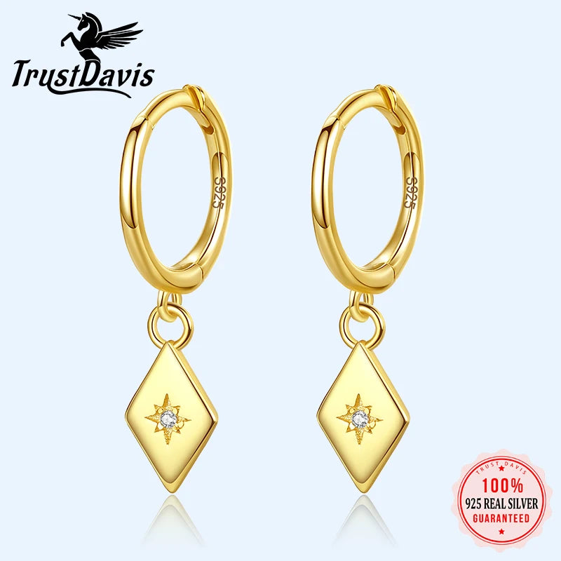 Geometric Zircon Pendant Hoop Earrings DA2693