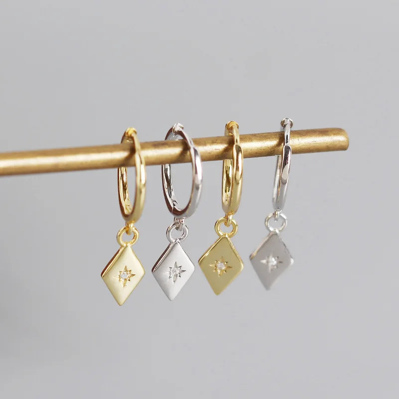 Geometric Zircon Pendant Hoop Earrings DA2693