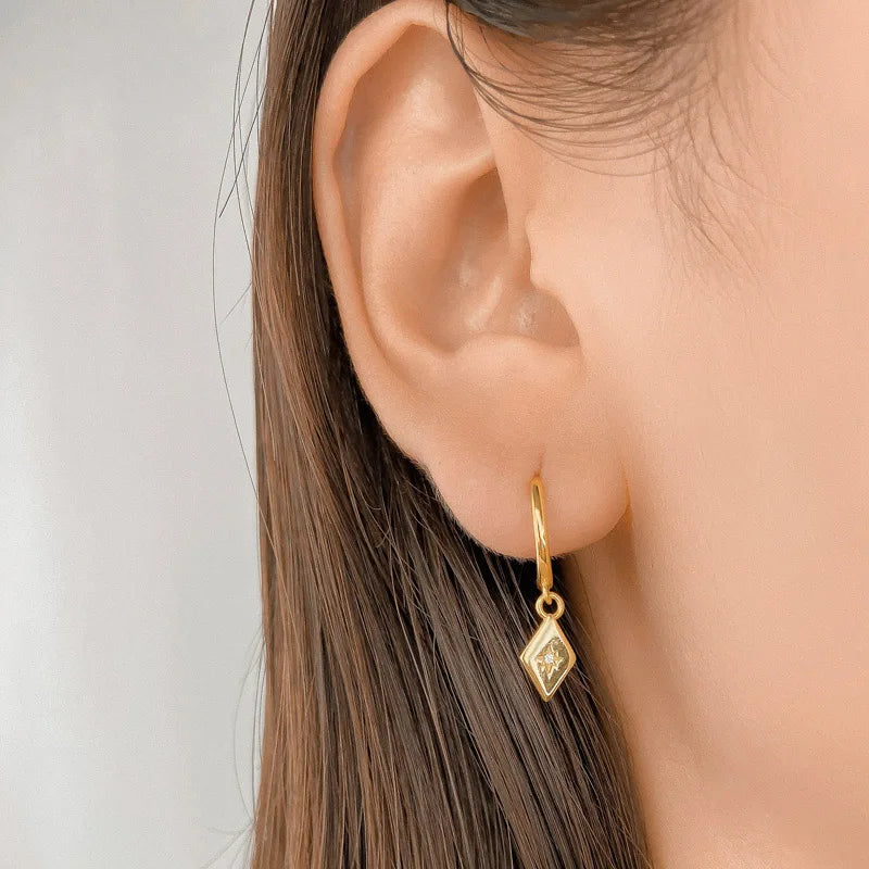 Geometric Zircon Pendant Hoop Earrings DA2693