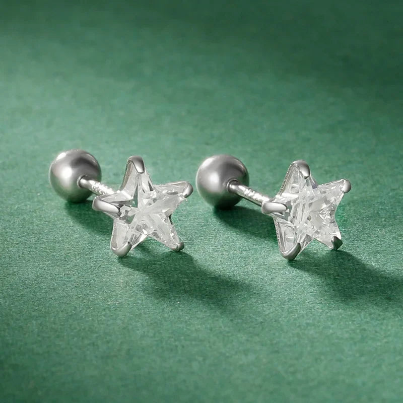 Romantic Star CZ Bead Screw Stud Earrings DS4122