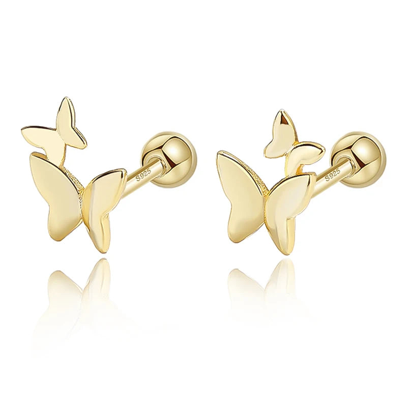18K Gold Insect Butterfly Screw Stud Earrings DG0057