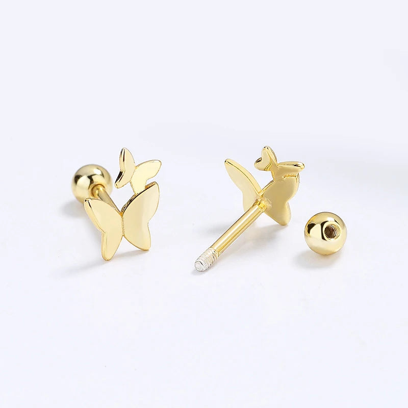 18K Gold Insect Butterfly Screw Stud Earrings DG0057