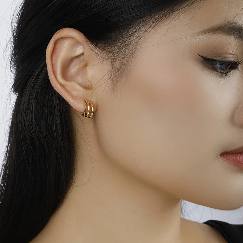 18k Gold Three Layers Charm Hoop Earrings DG0102