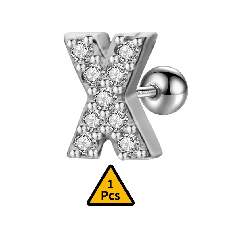 26 Letter CZ Screw Beads Stud Earrings DB1430