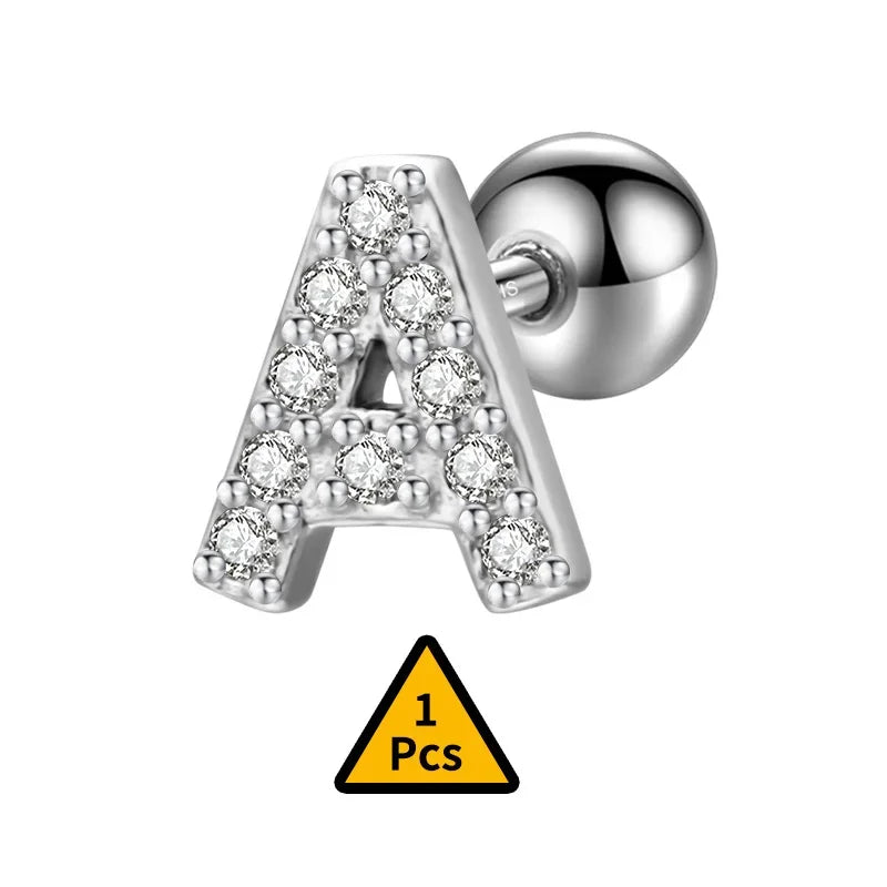 26 Letter CZ Screw Beads Stud Earrings DB1430