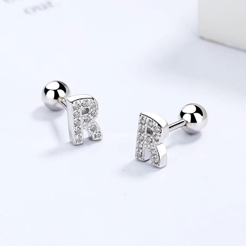 26 Letter CZ Screw Beads Stud Earrings DB1430