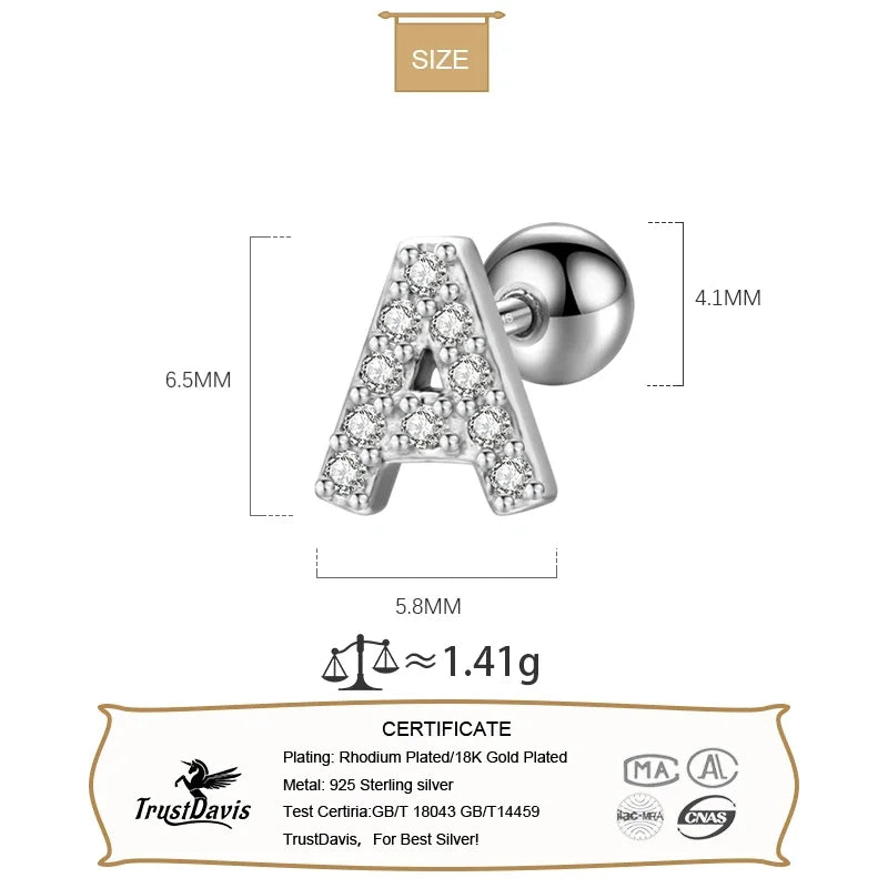 26 Letter CZ Screw Beads Stud Earrings DB1430