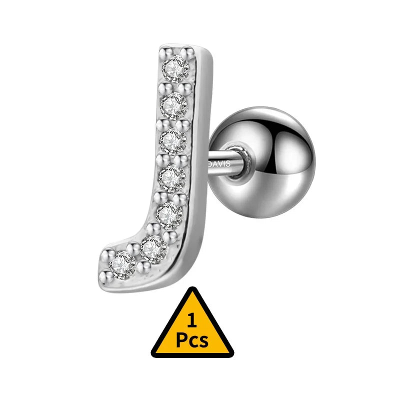 26 Letter CZ Screw Beads Stud Earrings DB1430