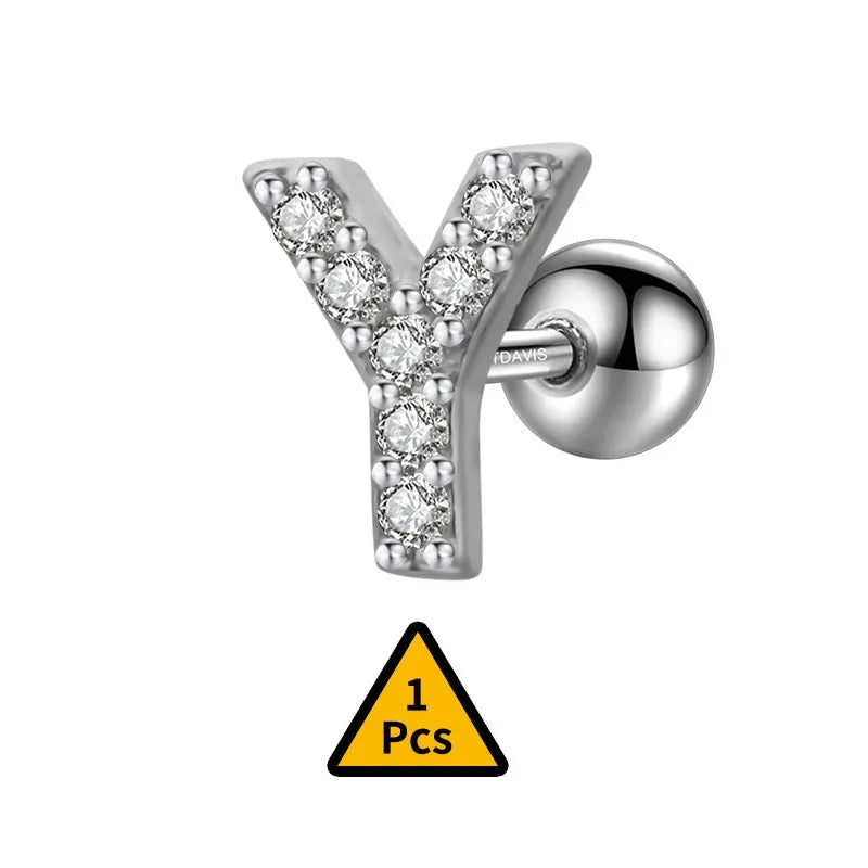 26 Letter CZ Screw Beads Stud Earrings DB1430