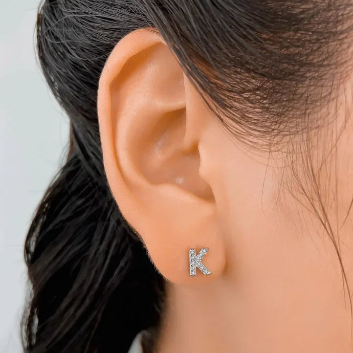 26 Letter CZ Screw Beads Stud Earrings DB1430