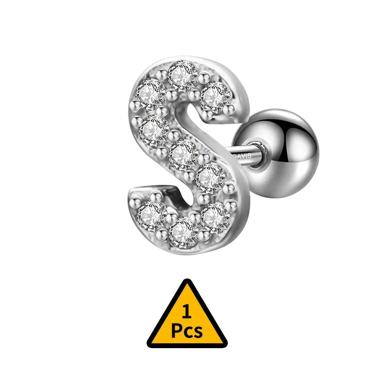 26 Letter CZ Screw Beads Stud Earrings DB1430