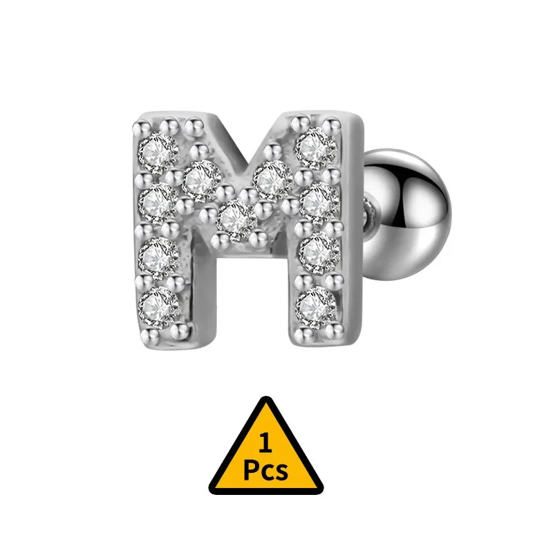 26 Letter CZ Screw Beads Stud Earrings DB1430